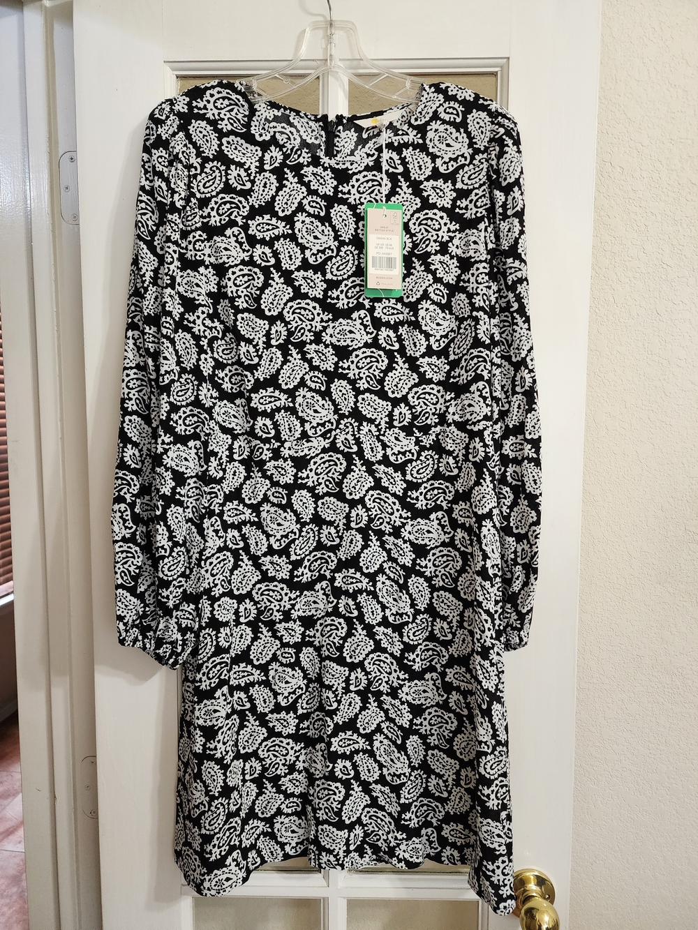 NWT Boden D0546 Black White Paisley Long Sleeve Fit & Flare Dress US 8R